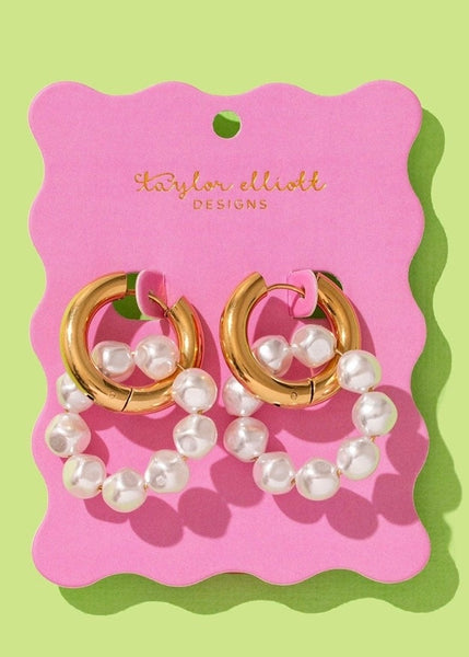Huggie Earrings - Gold-Plated + Pearl Hoops - Madeline
