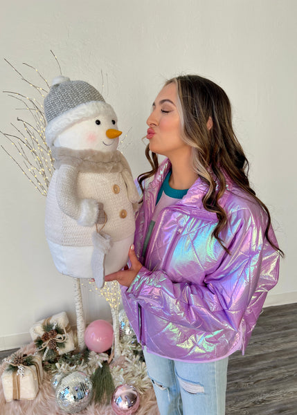 Winter Lovin Shiny Lilac Lightweight Quilted Puffer Jacket