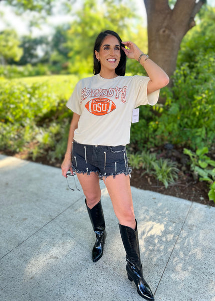 OSU Cowboys Wonka Football Off White Thrifted Tee