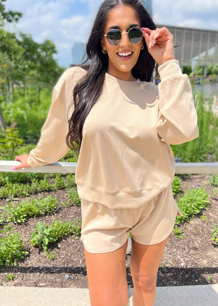Cherish Me Lightweight Latte Shorts