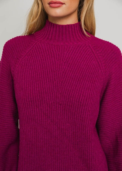 Cozy Season Mock Neck Magenta Sweater Dress