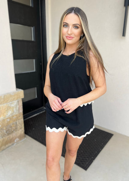 Friday Fun Black Scalloped Trim 2 pc Set