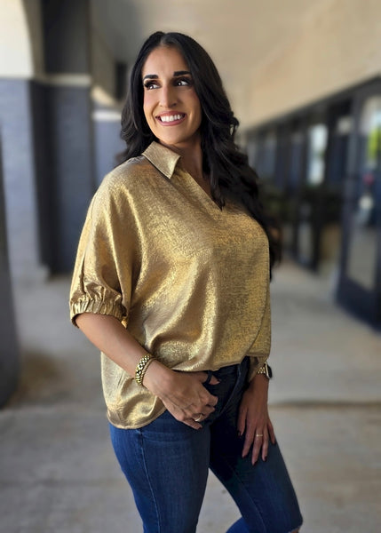 Shining Star Gold Shimmer Collared Top