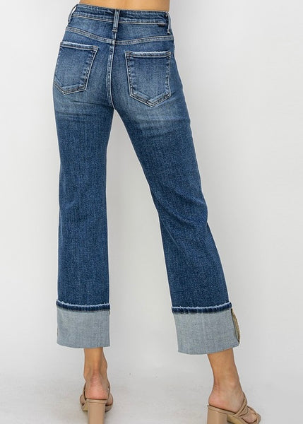 Sofia High Rise Ankle Straight-Wide Cuffed Jeans