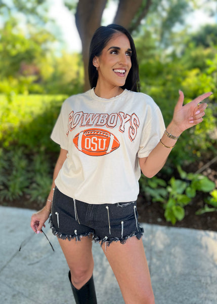 OSU Cowboys Wonka Football Off White Thrifted Tee