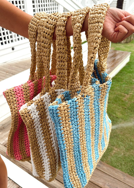 Beach Days Striped Tote Bag: White