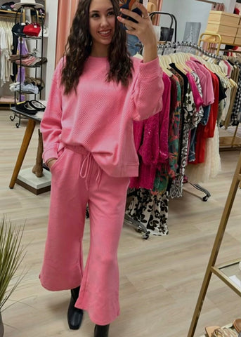 Day Dreaming Textured Bubble Gum Pink 2 Pc Long Sleeve Set