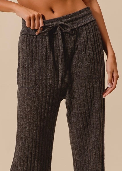 Road Trip Rib Knit Charcoal Casual Pants