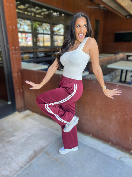 Dance To The Beat Burgundy Track Pants - LARGE