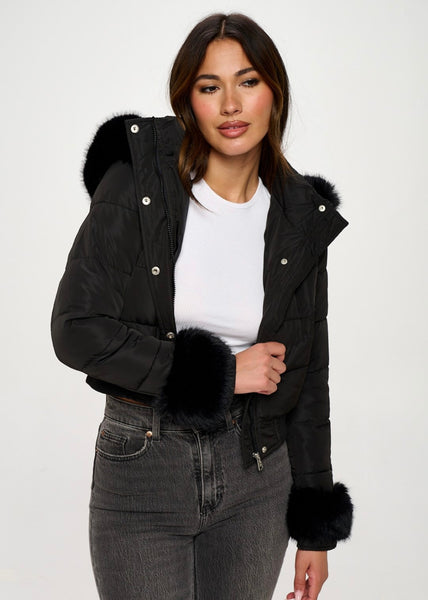 Snow Bunny Ready Black Quilted Puffer Coat
