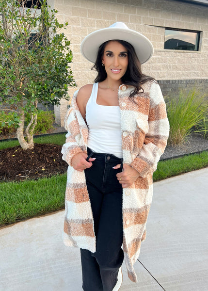 Cuddle Up Plaid Print Midi Coat
