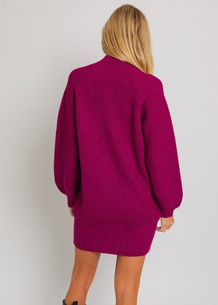 Cozy Season Mock Neck Magenta Sweater Dress