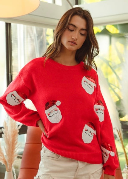 Sweet Santa Sequin Face Sweater