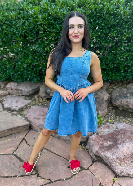 Backyard BBQ Back Bow Denim Dress