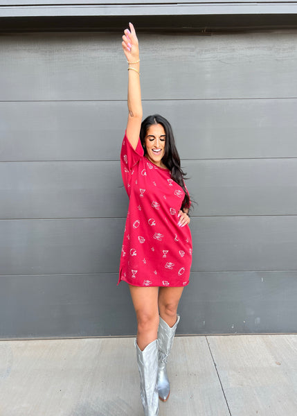 Run The Ball Crimson Relaxed T-Shirt Dress