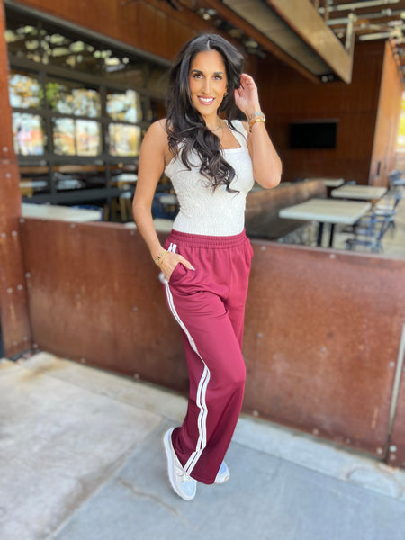 Dance To The Beat Burgundy Track Pants - LARGE