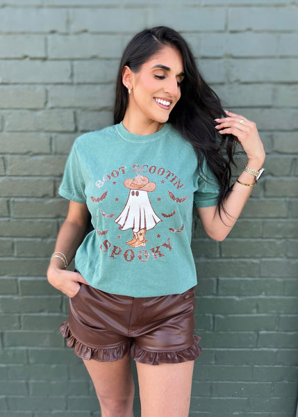 Boot Scooting Spooky Retro Ghost Tee - Lt. Green