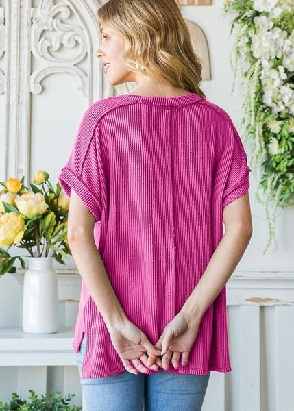 Summer Evenings Purple Crew Neck Textured Plus Size Top
