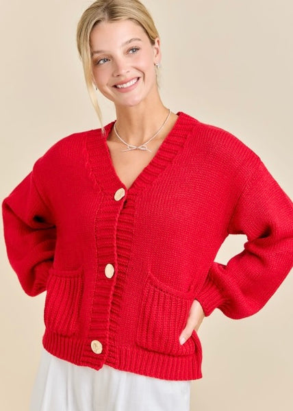 Rely On Me Red Button Up Cardigan