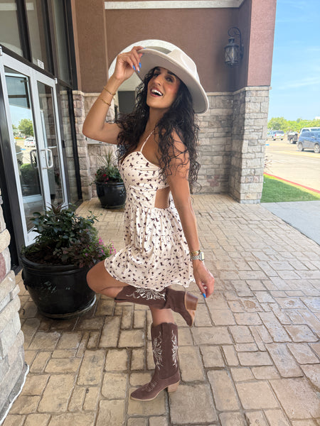 Cowgirl Dreams Western Print Open Back Mini Dress