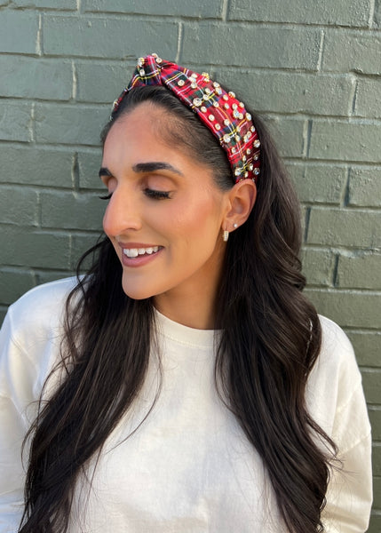 Yes Girl Tartan Plaid Crystal Headband