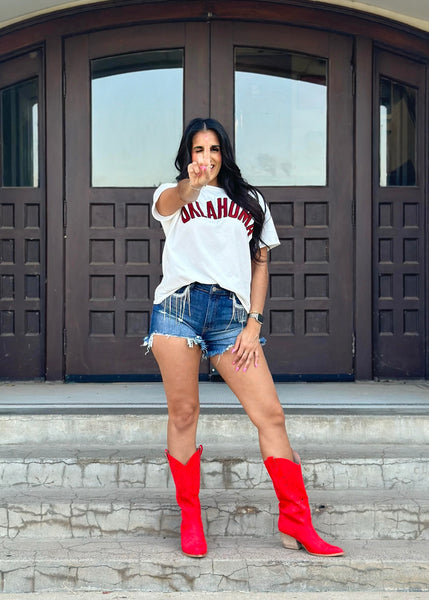 OKLAHOMA White Chenille Stadium Oversized Tee