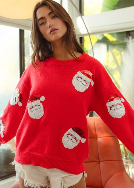 Sweet Santa Sequin Face Sweater