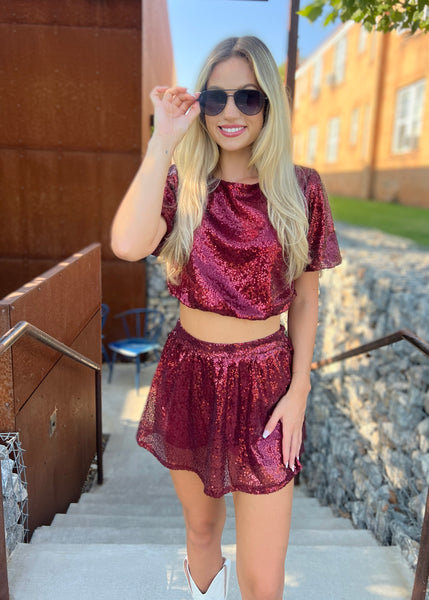 Class of My Own Sequin Bubble Top & Skort Set