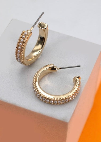 Pearl Studded Hoop Earrings