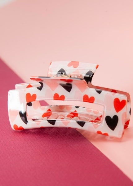 Rectangle Heart Hair Claw Clips-Black & Red