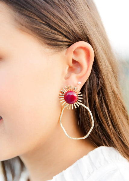 Gameday Maroon Sunburst Hoop Earrings