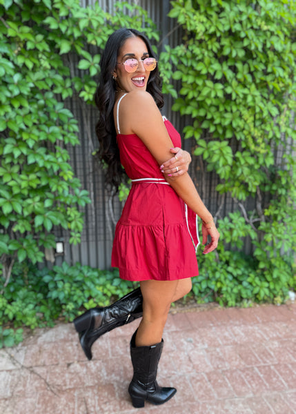 Turning Heads Crimson & White Mini Dress