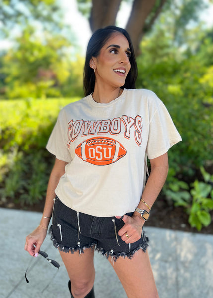 OSU Cowboys Wonka Football Off White Thrifted Tee