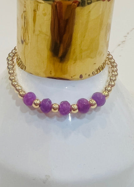 4 MM Purple & Gold Ball Bracelet