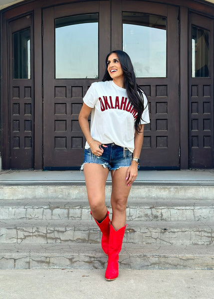 OKLAHOMA White Chenille Stadium Oversized Tee