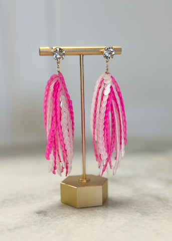 Pink Sequin Tassel Earrings