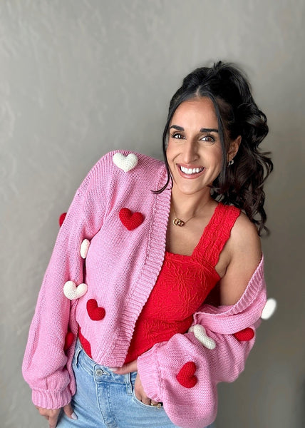 Sweet Love 3D Heart Pink Cardigan