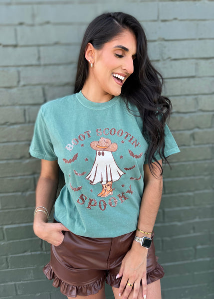 Boot Scooting Spooky Retro Ghost Tee - Lt. Green