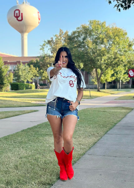 OU Sooners White Chainstitch Stadium Oversized Tee