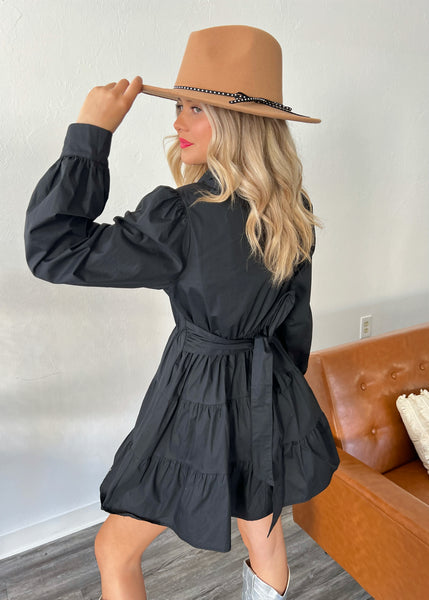 Reach For the Stars Long Sleeve Black Mini Dress