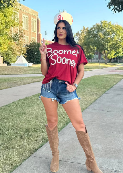 BOOMER SOONER Crimson Stadium Oversized Tee