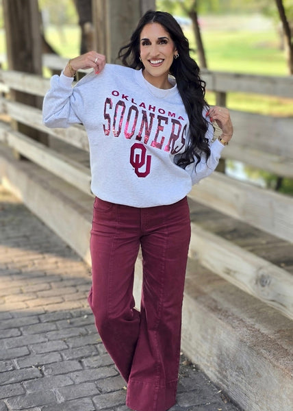 Oklahoma Sooners OU Grey Sequin Sweatshirt