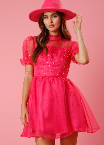 Pretty In Pink Organza & Pearl Dress