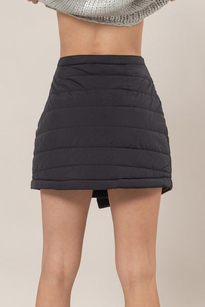Out Of Office Black Quilted Puffer Wrap Mini Skirt - LARGE