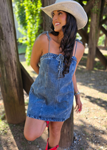 Laced Up Denim Mini Dress