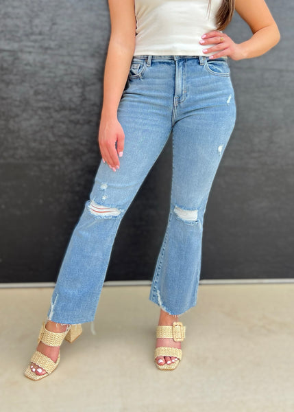 Happi Crop Flare Medium Wash Denim - Size 26