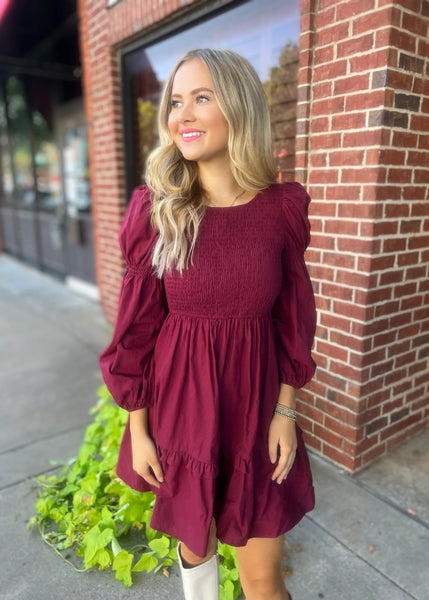 From Now On Burgundy Ruffle Detail Dress