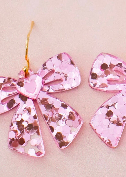 Pink Sequin Bow Earrings