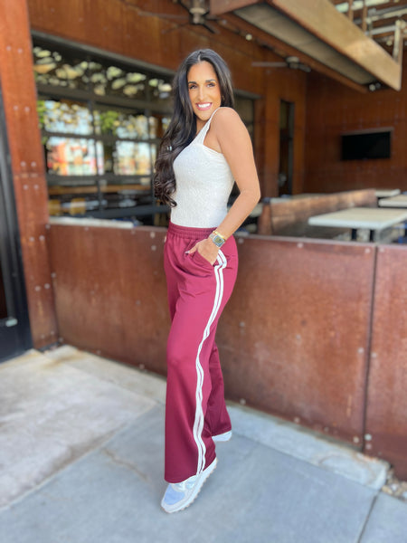 Dance To The Beat Burgundy Track Pants - LARGE
