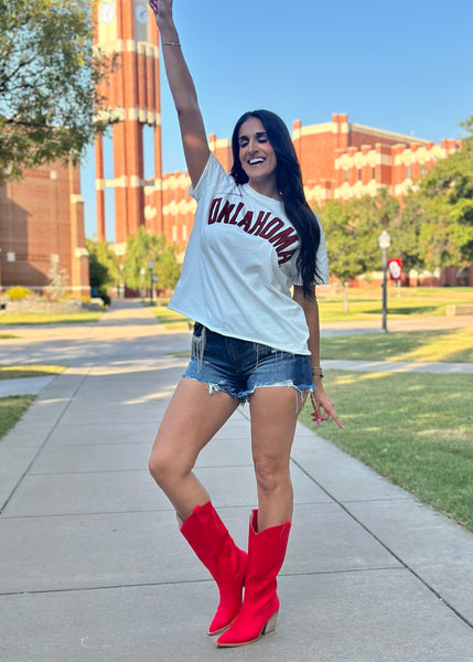 OKLAHOMA White Chenille Stadium Oversized Tee